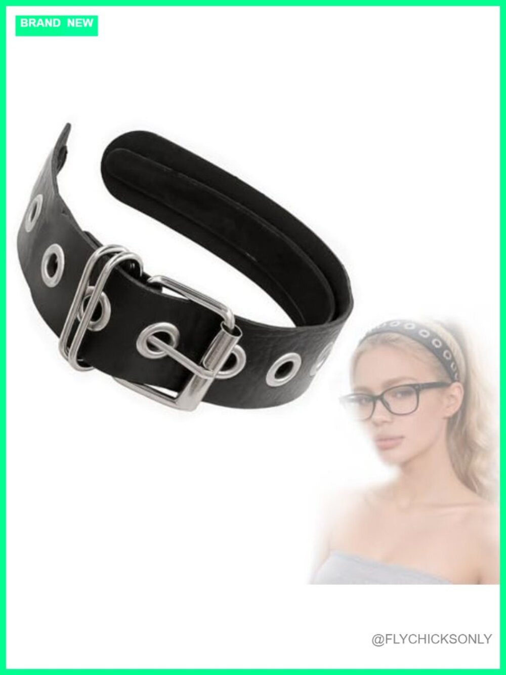 Goth Faux Leather Headband with Double Prong Buckle, Punk Hair Accessory for
